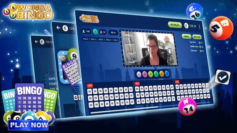 Wonga Bingo live gameplay with webcam bingo game live screen