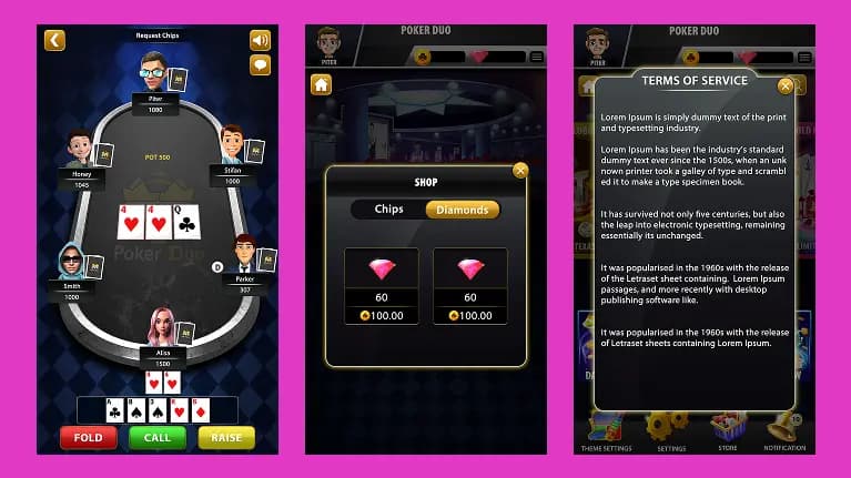 Casino Software Lobby, Shop, Terms Screen casino software lobby, shop, terms screen