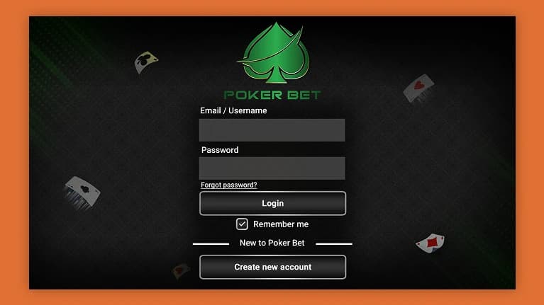 Poker Game Bet Login Screen poker game bet login screen