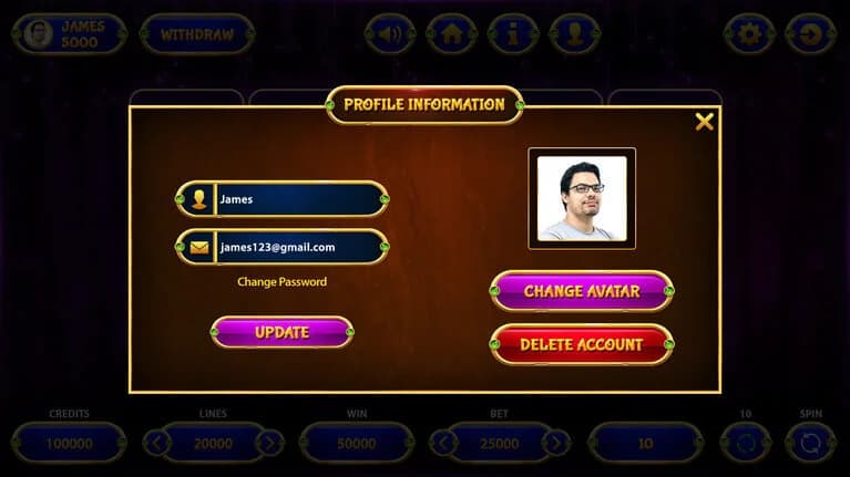 Profile Information Slot Game Interface Screen profile information slot game interface screen