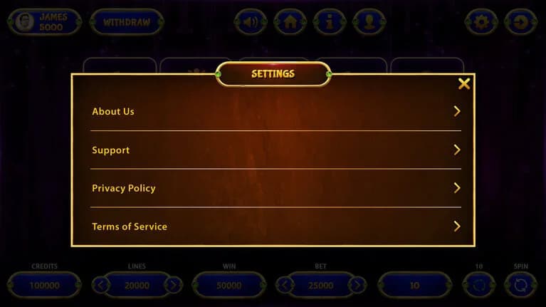 Setting Option Slot Game Interface Screen setting option slot game interface screen